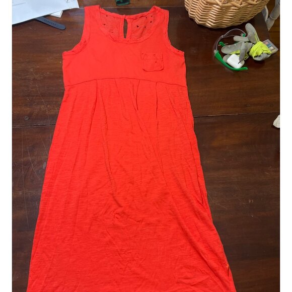 Woolrich Coral Sleeveless Dress Jersey Knit Keyhole Back Eyelet Size Small - Picture 1 of 5